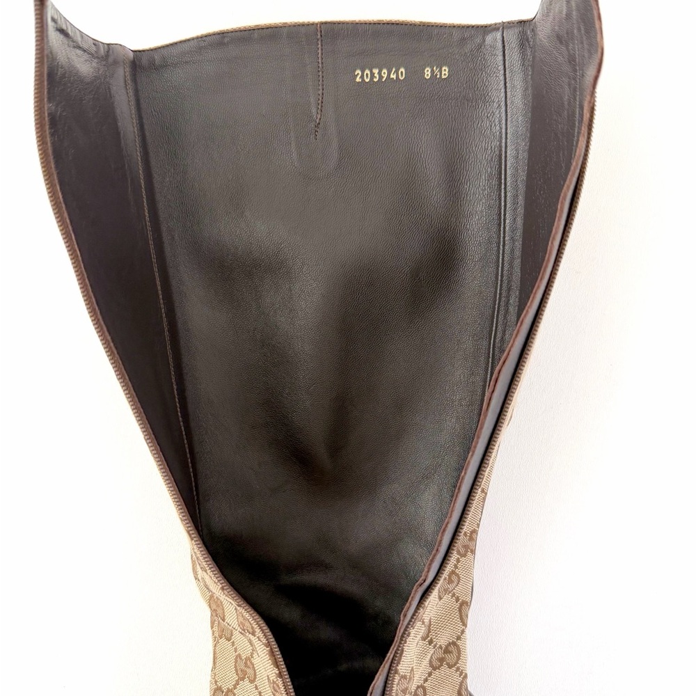 Gucci Beige Monogram Knee-High Heeled Boots - Picture 13 of 16